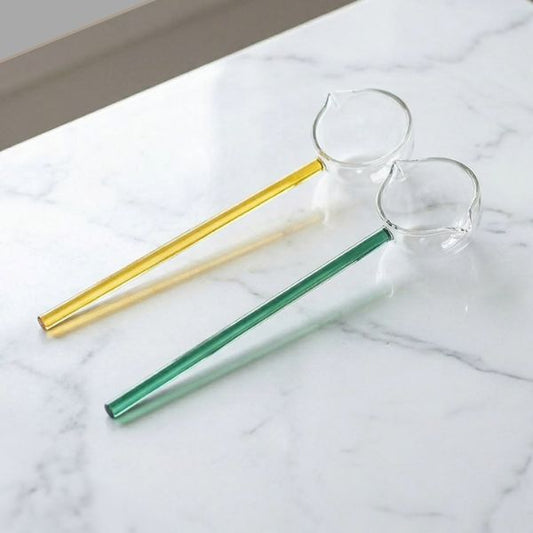 Elegant borosilicate glass stirring spoon with colorful long handle