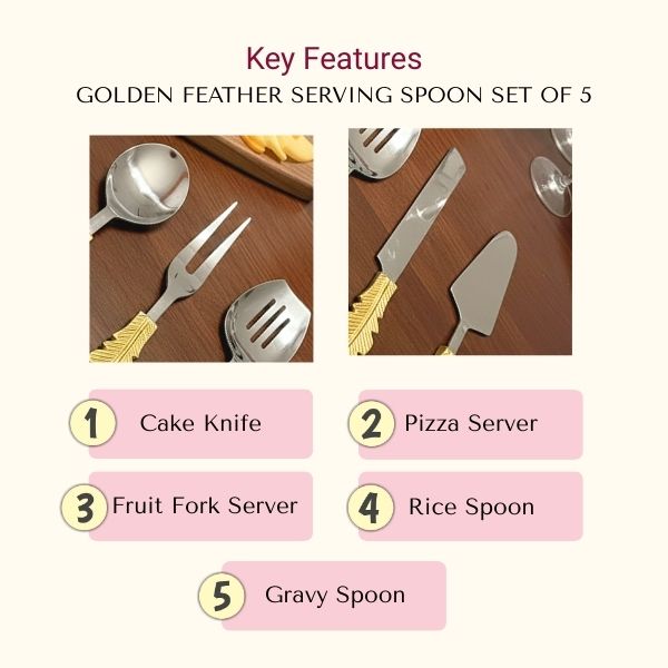 Golden Feather Serving Spoon Set of 5
