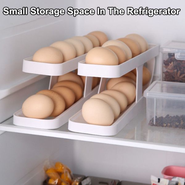 Double Layer Egg Dispenser Organizer Automatic Rolling Storage