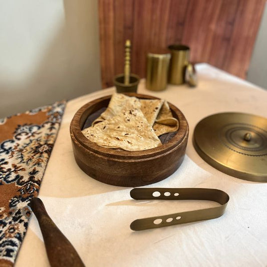 Wooden Roti Box with Tong