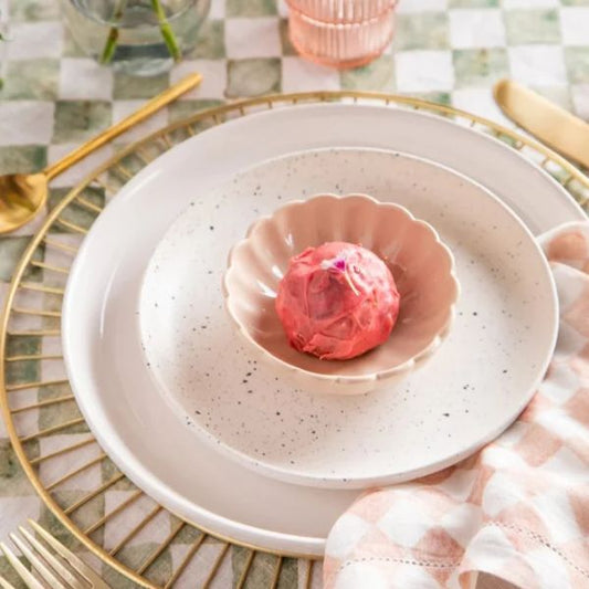 Set of 2 pink flower shaped ceramic bowls for serving fruits, dips, nuts and desserts