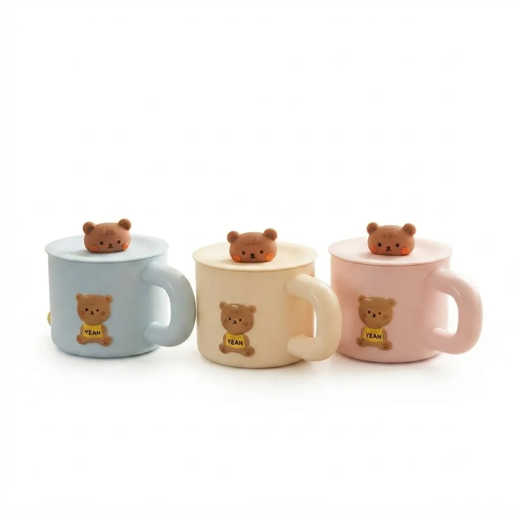 Teddy Bear Ceramic Mug With Silicone Suction Lid Lid