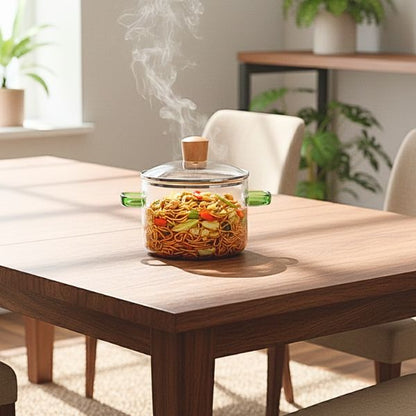 Clear Borosilicate Glass Cooking Pot with Amber Handles