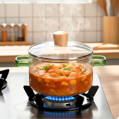 Clear Borosilicate Glass Cooking Pot with Amber Handles