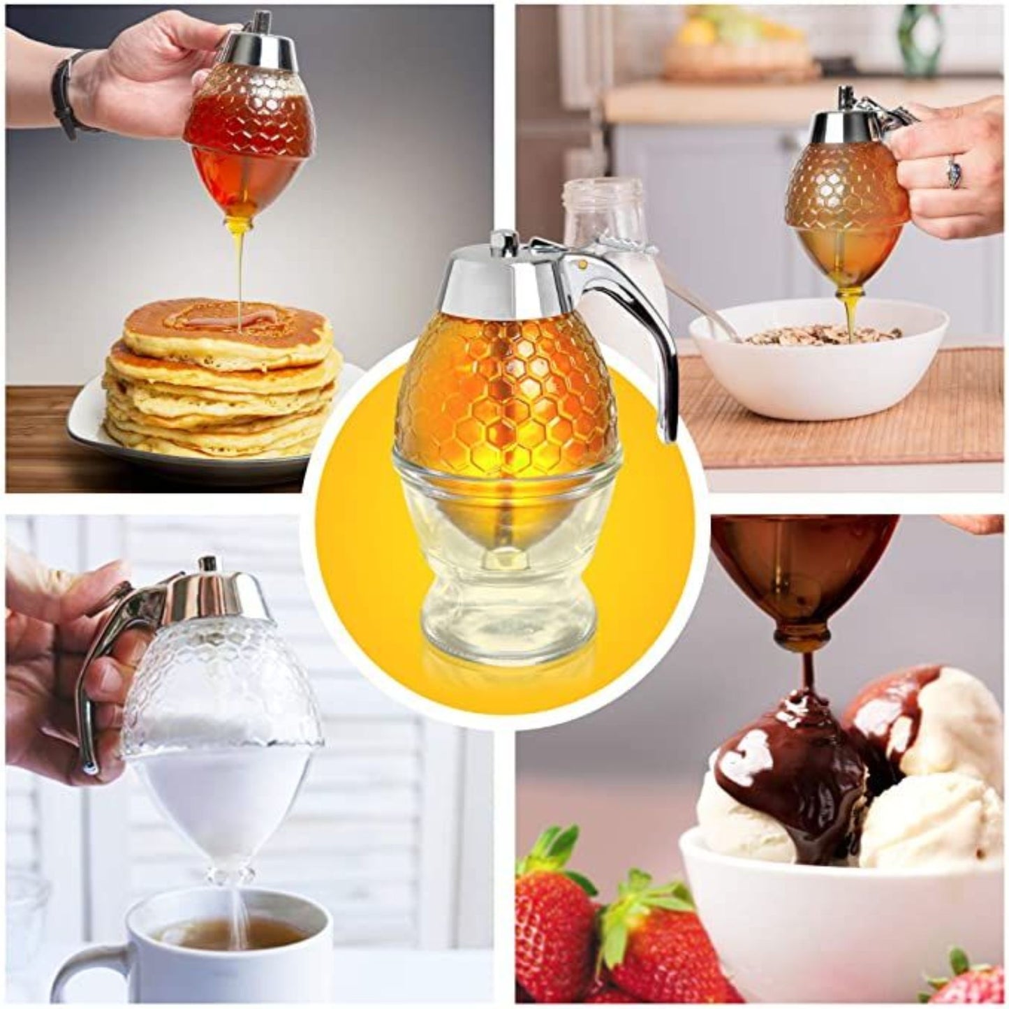 Drip-Free Honey Dispenser Jar Syrup & Sugar Serving Pot