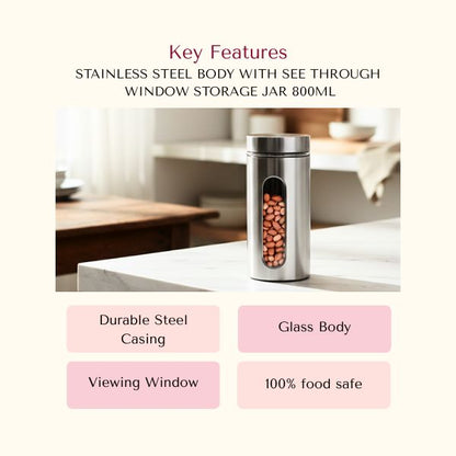 Stainless Steel Body with See Through Window Storage Jar 800ml