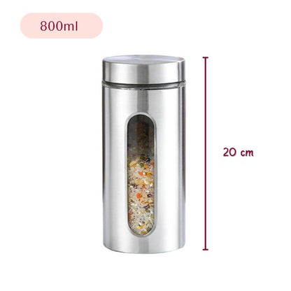 Stainless Steel Body with See Through Window Storage Jar 800ml