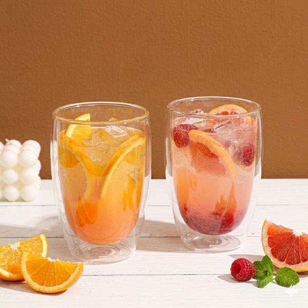 Double Wall Heat Resistant Drinking Glasses 350ml Set of 2