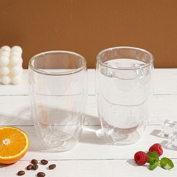 Double Wall Heat Resistant Drinking Glasses 350ml Set of 2