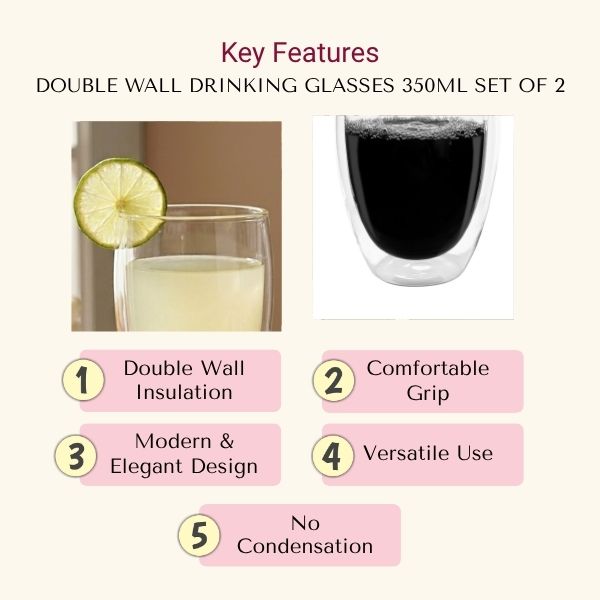 Double Wall Heat Resistant Drinking Glasses 350ml Set of 2