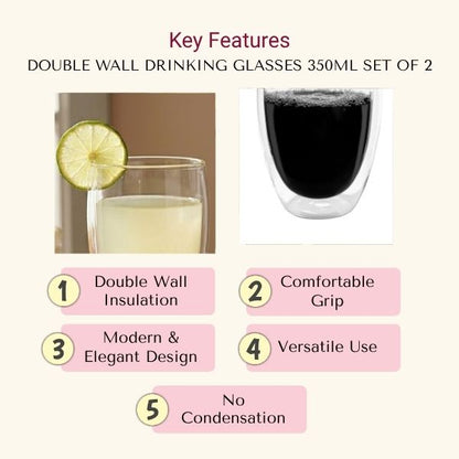 Double Wall Heat Resistant Drinking Glasses 350ml Set of 2