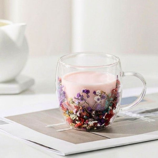 Colorful Flowers Double Wall Glass Mug 250ml