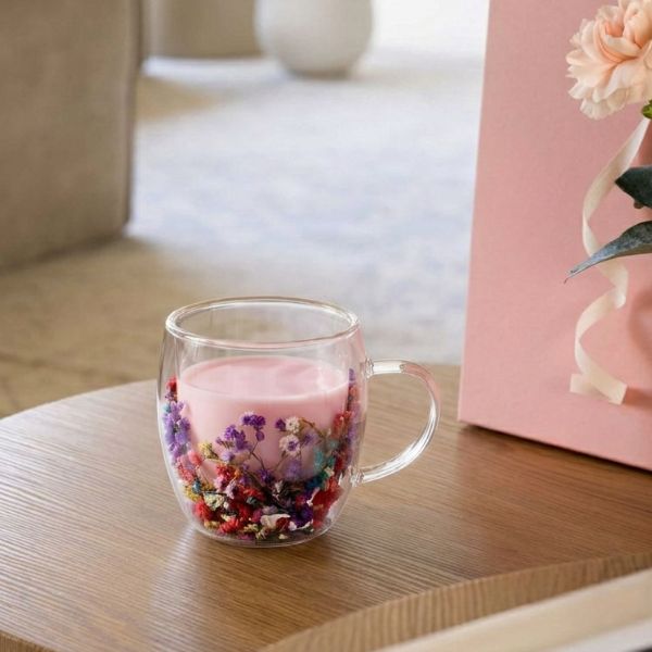 Colorful Flowers Double Wall Glass Mug 250ml