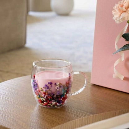 Colorful Flowers Double Wall Glass Mug 250ml