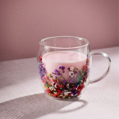 Colorful Flowers Double Wall Glass Mug 250ml