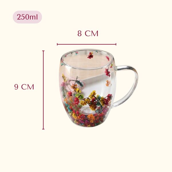 Colorful Flowers Double Wall Glass Mug 250ml