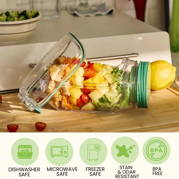 Leakproof salad bowl jar with measurement marks and lid