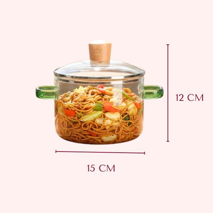 Clear Borosilicate Glass Cooking Pot with Amber Handles