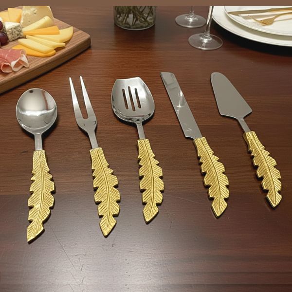 Golden Feather Serving Spoon Set of 5