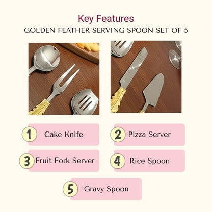 Golden Feather Serving Spoon Set of 5