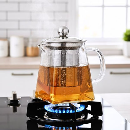 Glass Kettle With Tea Strainer Flame Safe