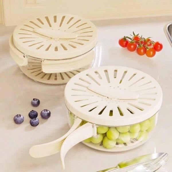 Multifunctional Kitchen Washing Basket With Storage Lid & Foldable Handle