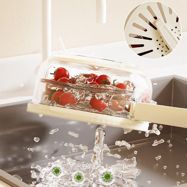 Multifunctional Kitchen Washing Basket With Storage Lid & Foldable Handle