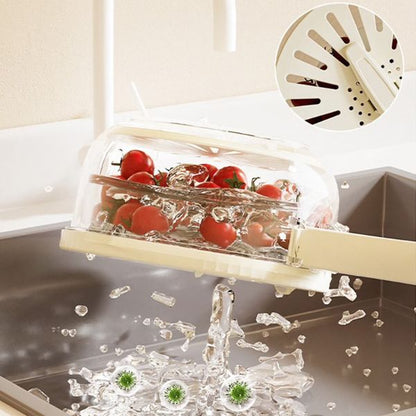 Multifunctional Kitchen Washing Basket With Storage Lid & Foldable Handle