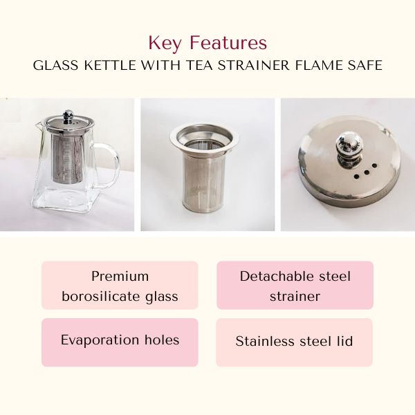 Glass Kettle With Tea Strainer Flame Safe