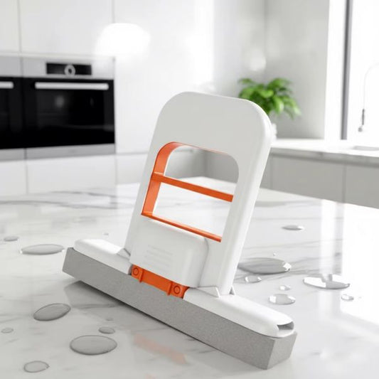 Mini foldable sponge cleaner with self wringing handle for kitchen and bathroom cleaning