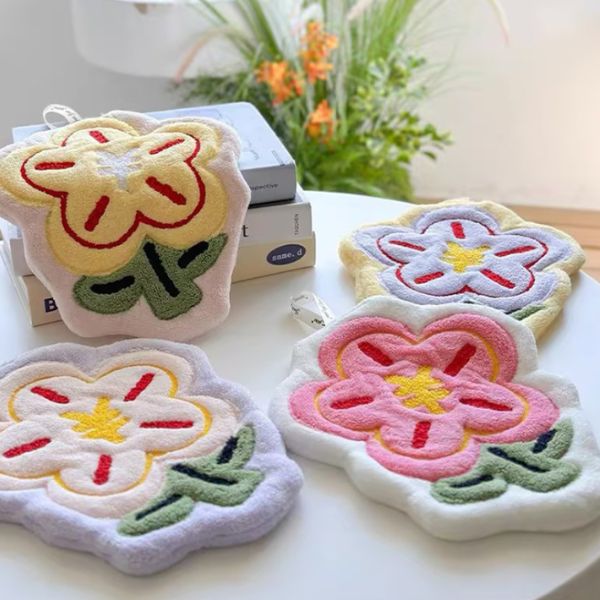 Cute Plush Flower Design Portable Wall Hanging Hand Towel