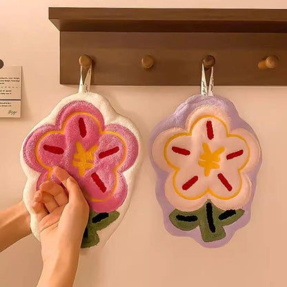 Cute Plush Flower Design Portable Wall Hanging Hand Towel