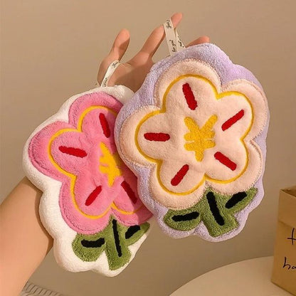 Cute Plush Flower Design Portable Wall Hanging Hand Towel