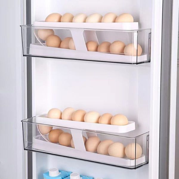Double Layer Egg Dispenser Organizer Automatic Rolling Storage