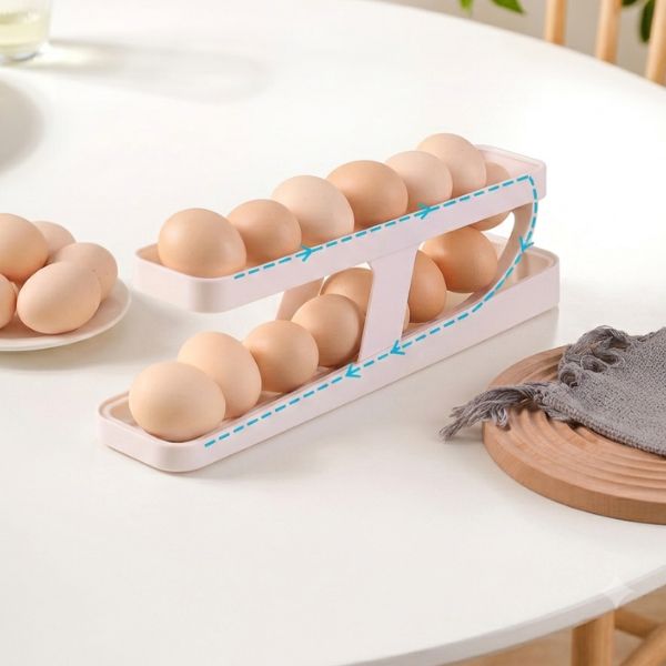 Double Layer Egg Dispenser Organizer Automatic Rolling Storage