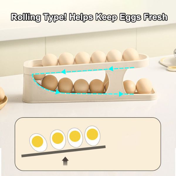 Double Layer Egg Dispenser Organizer Automatic Rolling Storage