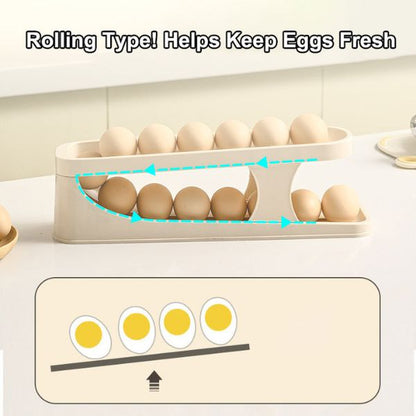 Double Layer Egg Dispenser Organizer Automatic Rolling Storage