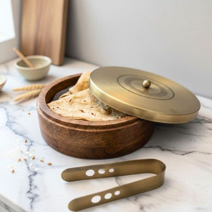 Wooden Roti Box with Tong