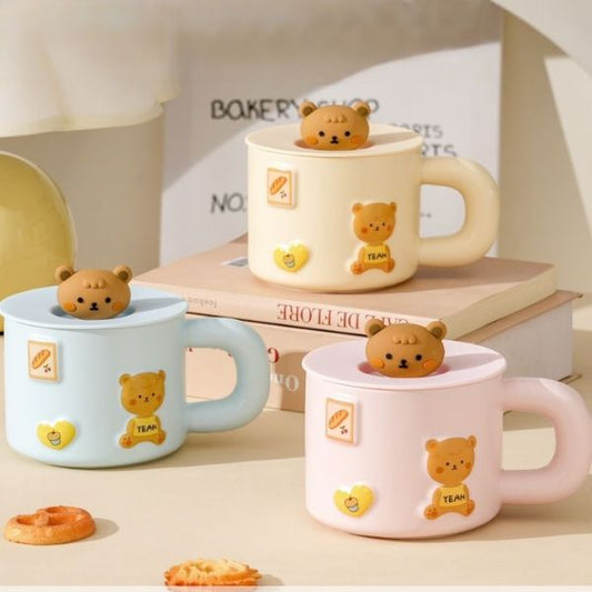 Teddy Bear Ceramic Mug With Silicone Suction Lid Lid