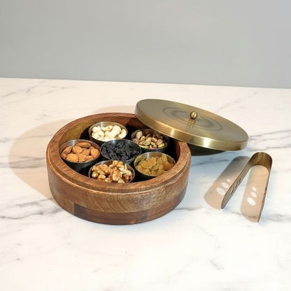 Wooden Roti Box with Tong