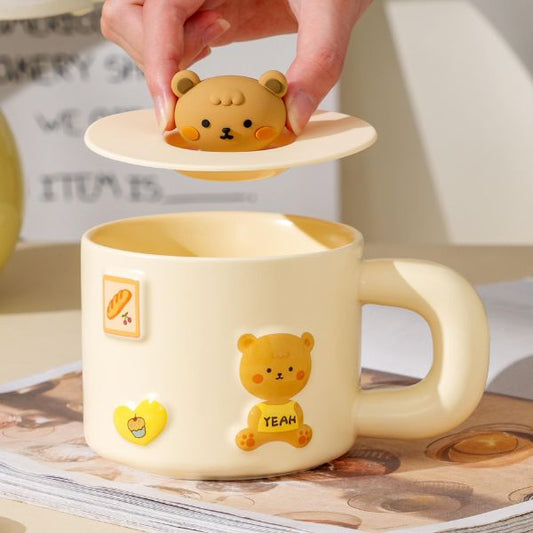 Teddy Bear Ceramic Mug With Silicone Suction Lid Lid