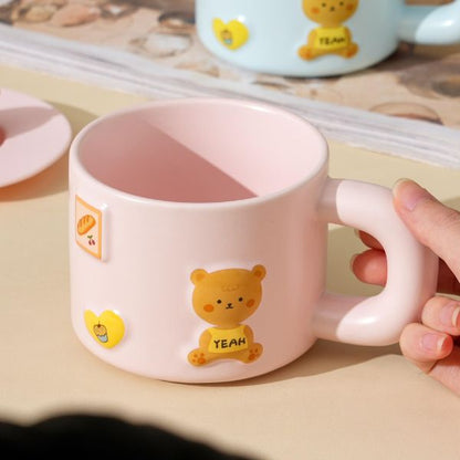 Teddy Bear Ceramic Mug With Silicone Suction Lid Lid