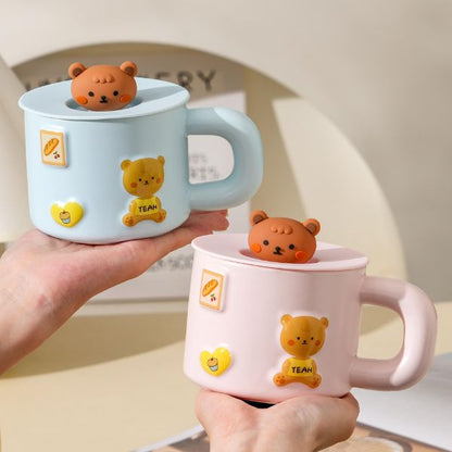 Teddy Bear Ceramic Mug With Silicone Suction Lid Lid
