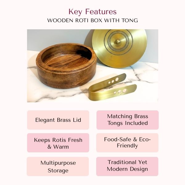 Wooden Roti Box with Tong