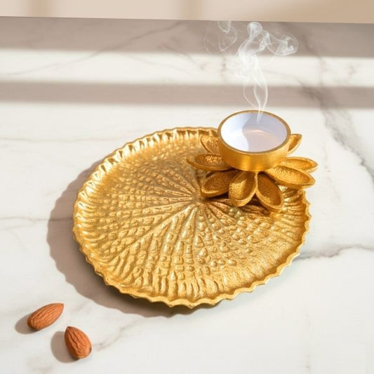 Elegant Lotus Flower Diya Plate