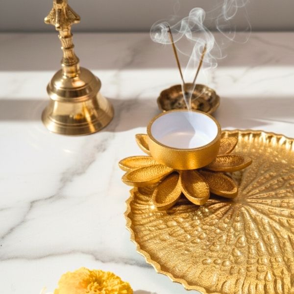 Elegant Lotus Flower Diya Plate