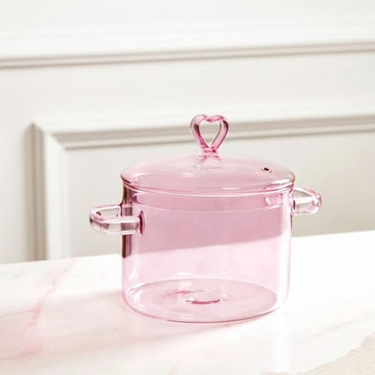 Heart Pink Borosilicate Glass Cooking Pot With Lid