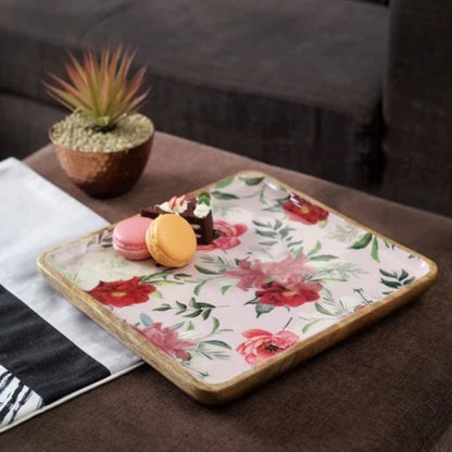 Floral Printed Mango Wood Plate