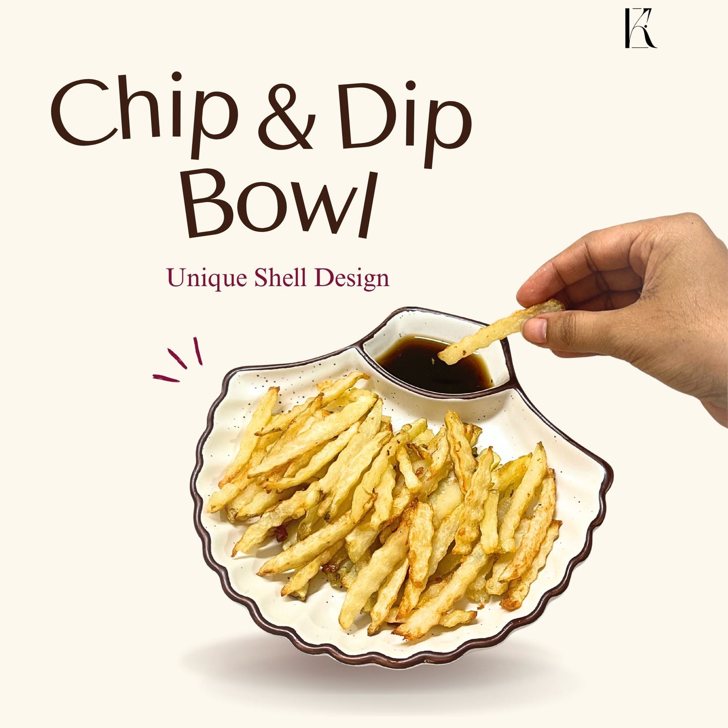 Coastal Shell Chip & Dip Snack Bowl Ceramic