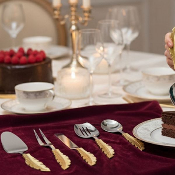 Golden Feather Serving Spoon Set of 5